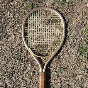 Vintage Leach Graphite Racquetball Racket Gold With Brown Leather Grip